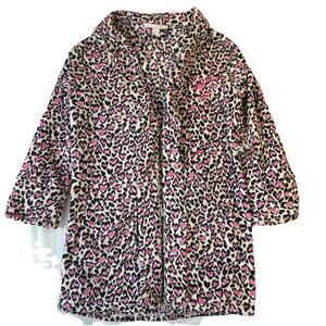Victoria's Secret Women Sleepwear XS Pink Heart Embroidery Leopard Print Fleece